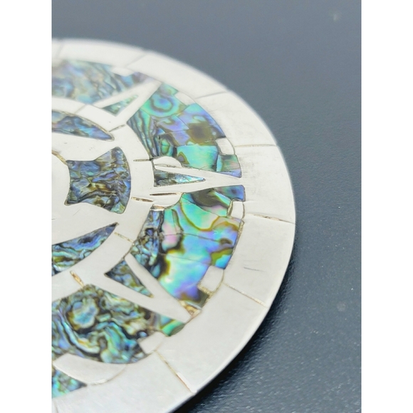 Vintage Abalone and Taxco Sterling 925 Silver Hecho en Mexico Sun Brooch - Picture 5 of 7